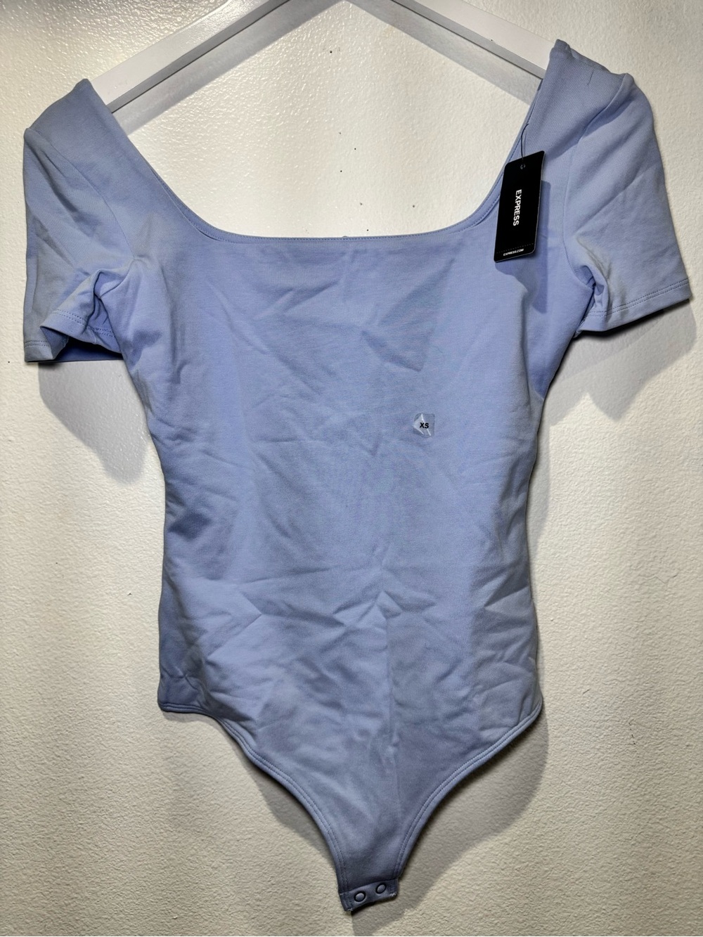 Express Light Blue Square-Neck Short Sleeve Bodysuit